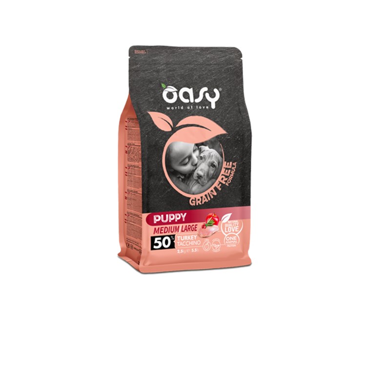 2 SACCHI Oasy Dog Grain Free Puppy Medium Large Tacchino 12 kg Per Cani PREZZO A CONFEZIONE