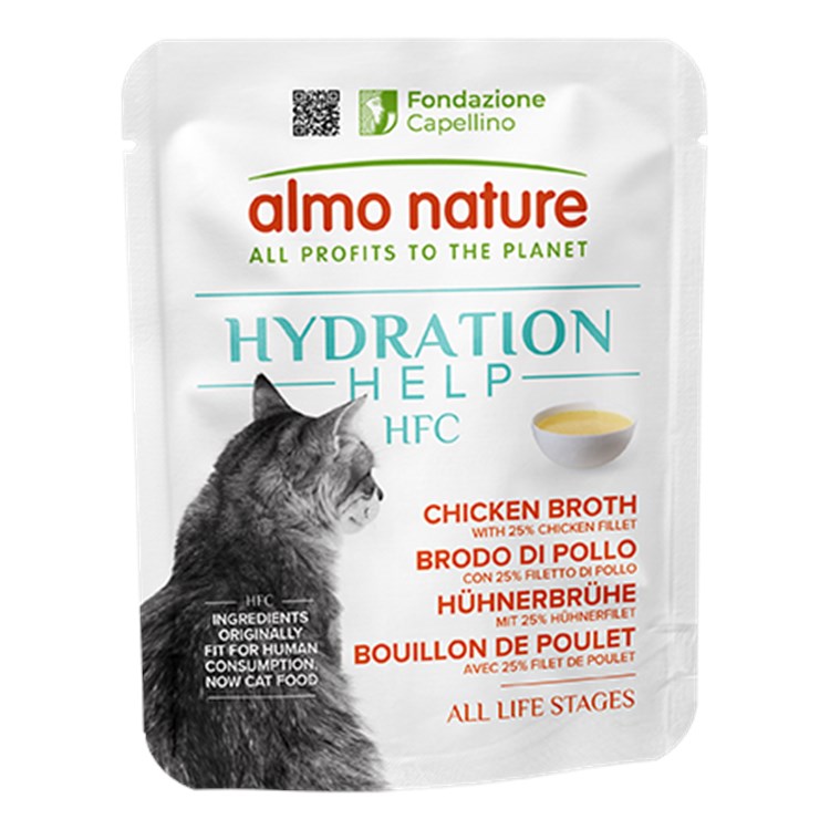 Almo Nature Hydration Help Brodo di Pollo con Filetti di Pollo 50 gr Bustina Umdio Gatto