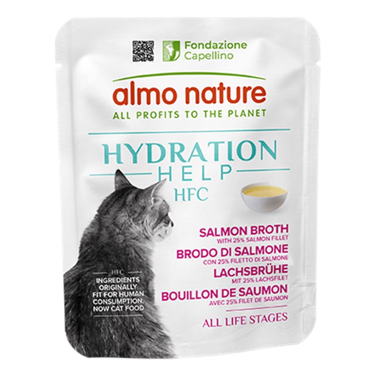 Almo Nature Hydration Help Brodo di Salmone con Filetti di Salmone 50 gr Bustine Per Gatti