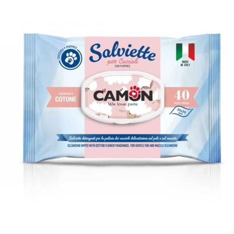 Camon 40 Salviette Detergenti al Cotone Per Cuccioli