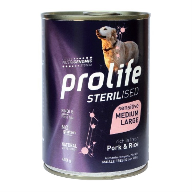 Prolife Dog Medium Large Sterilised Sensitive Maiale e Riso 400 gr Umido Per Cani