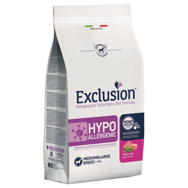 Exclusion Diet Hypoallergenic Medium Large Maiale e Piselli 12 kg Per Cane