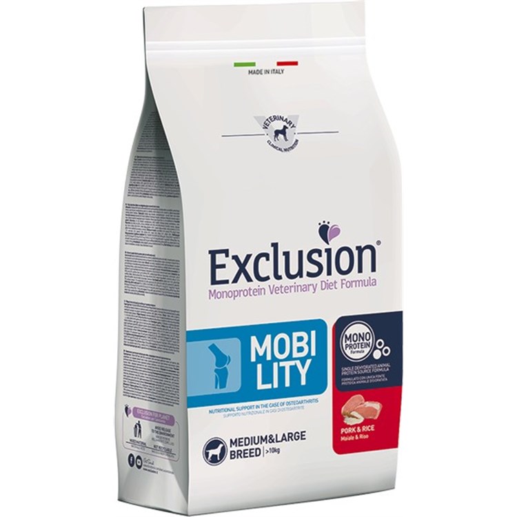 Exclusion Diet Mobility Medium Large 12 kg Maiale e Riso Per Cane