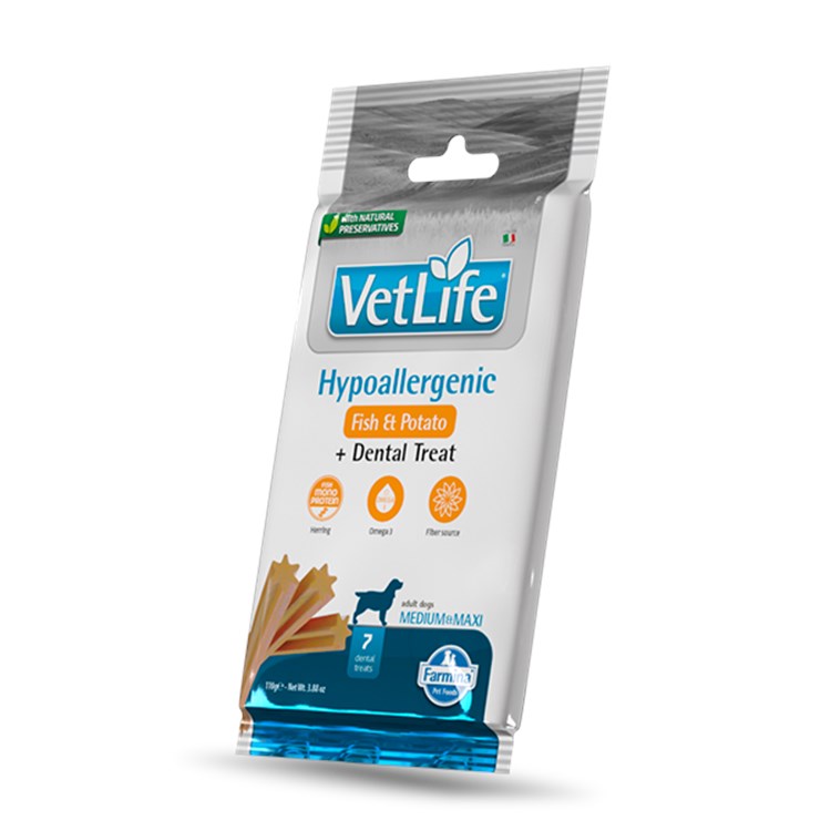 Farmina Dog VetLife Dental Treat Hypoallergenic Fish Medium Large 110 gr Snack Per Cani