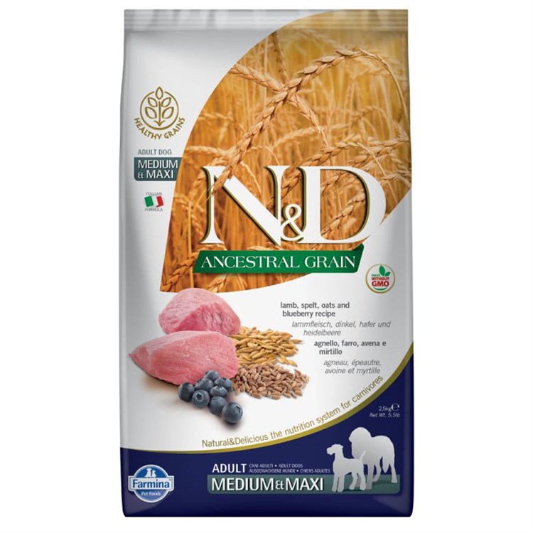 Farmina N/D Ancestral Low Grain Medium Maxi Adult Agnello e Mirtilli 2,5 kg Per Cani