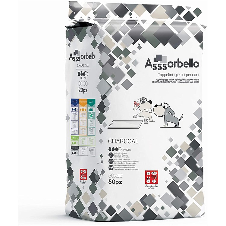 Ferribiella 50 Tappetini Assorbello Ultra Charcoal 60 x 90 Traverse Carbone Attivo Cani