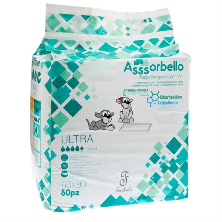 Ferribiella Assorbello 200 Tappetini Clorexidina 60 x 90 Traverse Antibatterico Cani