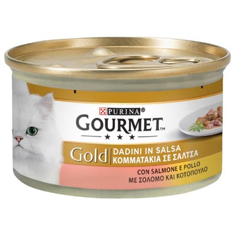 Gourmet gold dadini 85 gr Salmone Pollo Scatolette Gatti