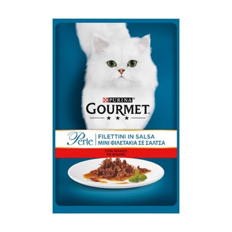 Gourmet perle 85 gr Filetti In Salsa Con Manzo Bustina Umido Gatto