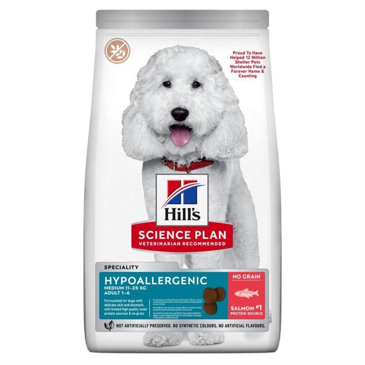 Hill's Science Plan Hypoallergenic Adult Medium Breed Salmone 14 Kg Grain Free Per Cani