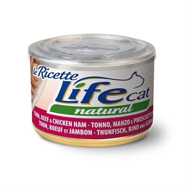 Life Cat Le Ricette Natural Tonno Manzo Prosciutto 150 gr Scatoletta Gatti