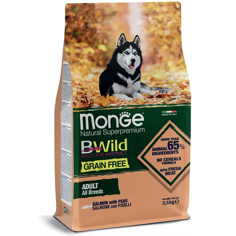 Monge Bwild Grain Free Adult All Breed Salmone e Piselli 2,5 Kg Per Cani