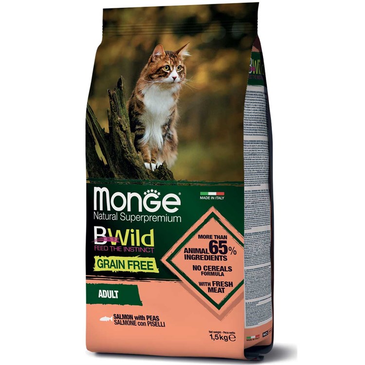 Monge Bwild Grain Free Adult Salmone Piselli 1,5 kg Per Gatti