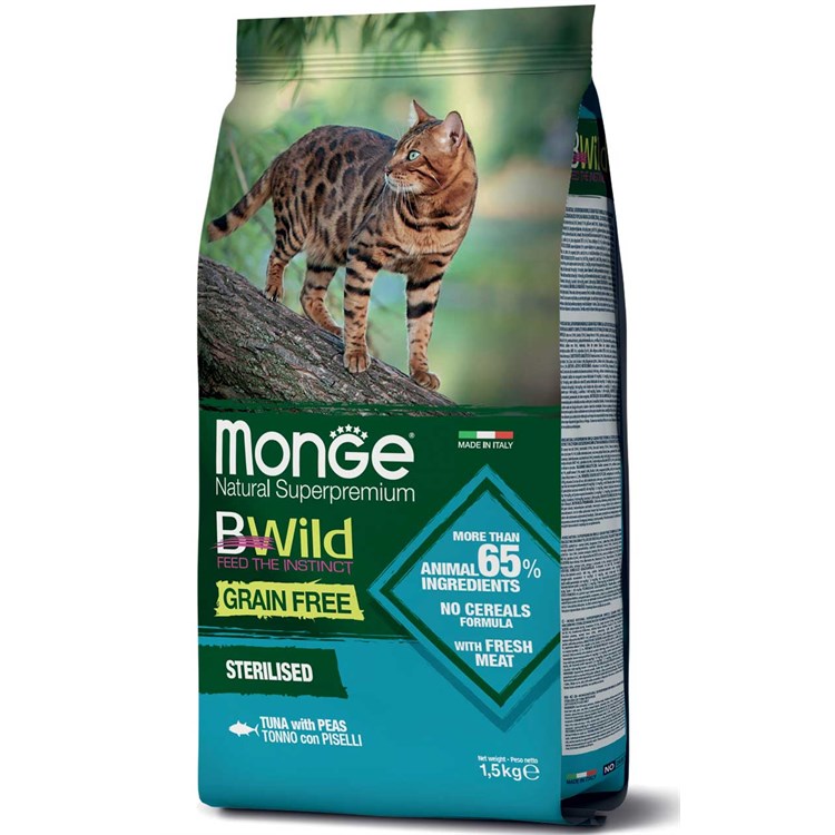 Monge Bwild Grain Free Adult Sterilised Tonno Piselli 1,5 kg Per Gatti