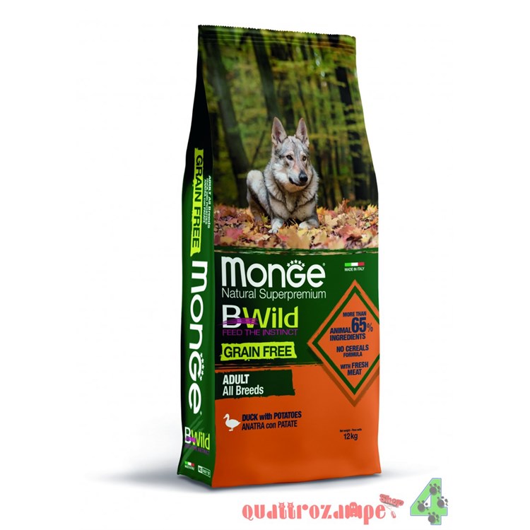 Monge Bwild Grain Free All Breeds Adult Anatra e Patate 2,5 kg Per Cani