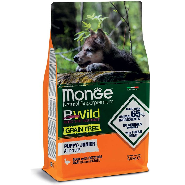 Monge Bwild Grain Free Puppy Junior All Breed Anatra e Patate 2,5 kg