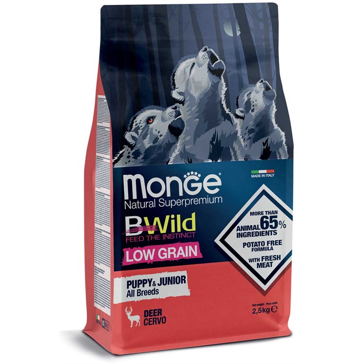 Monge Bwild Low Grain All Breed Puppy Junior Cervo 2,5 kg Per Cani