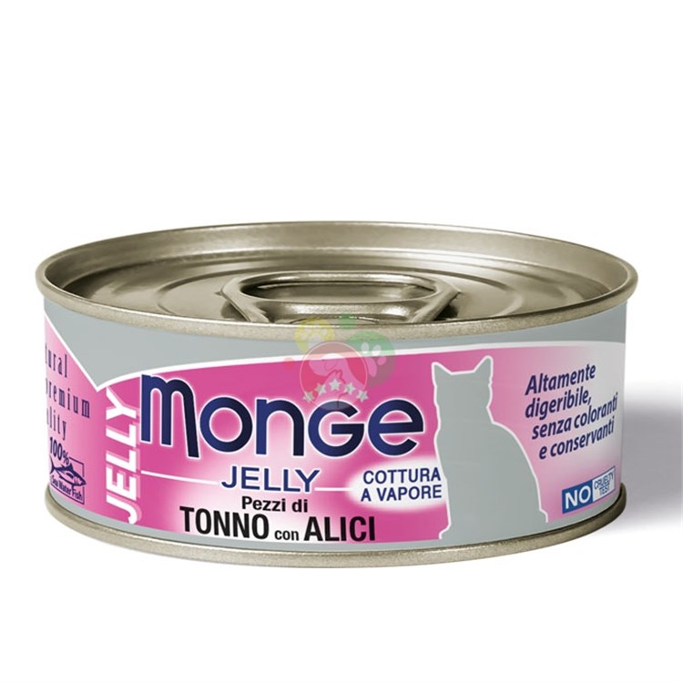 Monge Cat Jelly superpremium 80 gr Pezzi di Tonno Con Alici in Gelatina Per Gatti