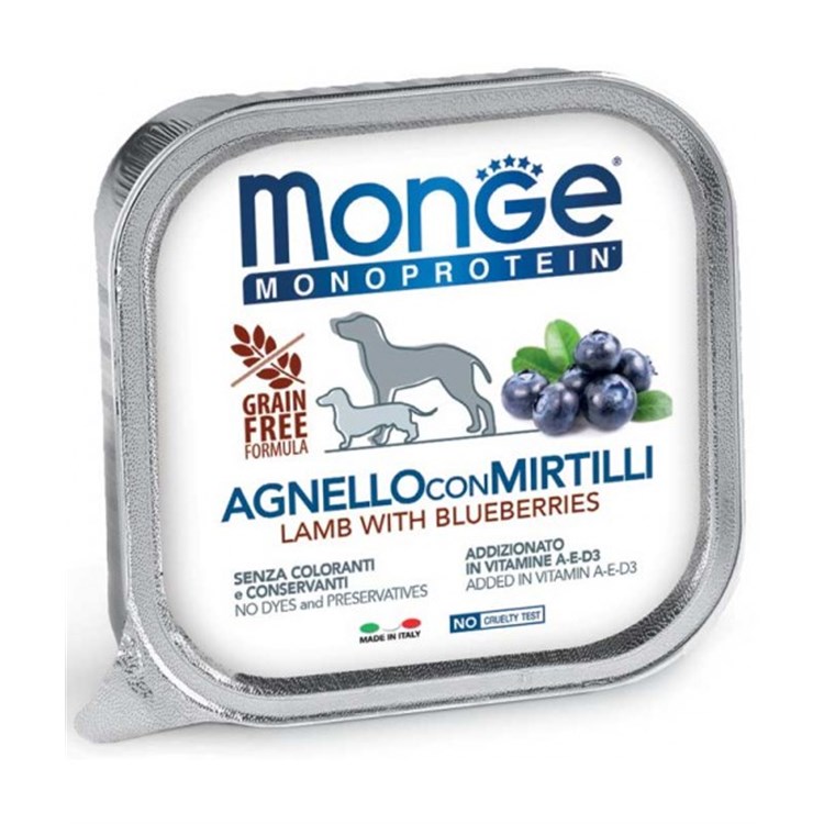 Monge Dog Agnello Mirtilli 150 gr Monoproteico Grain Free Umido per Cani