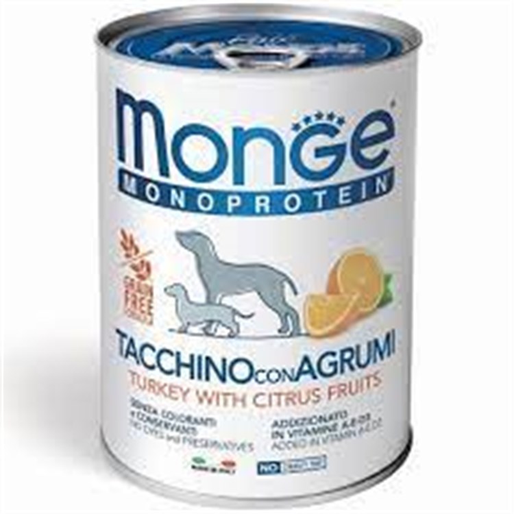 Monge Fruit Tacchino Riso e Agrumi Monoproteico 400 gr Umido per Cani