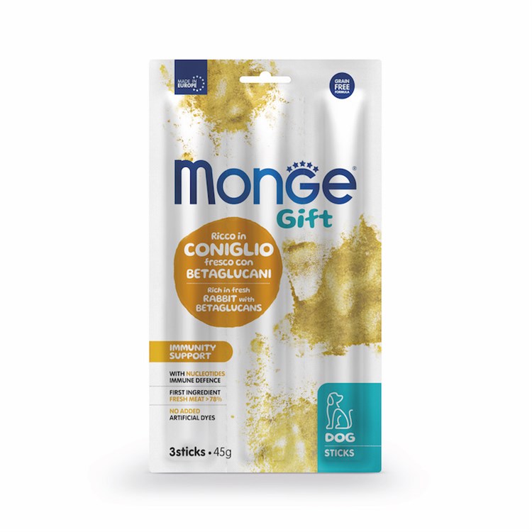 Monge Gift 3 Stick Immunity Support Coniglio Nucleotidi 45 gr Snack Per Cani