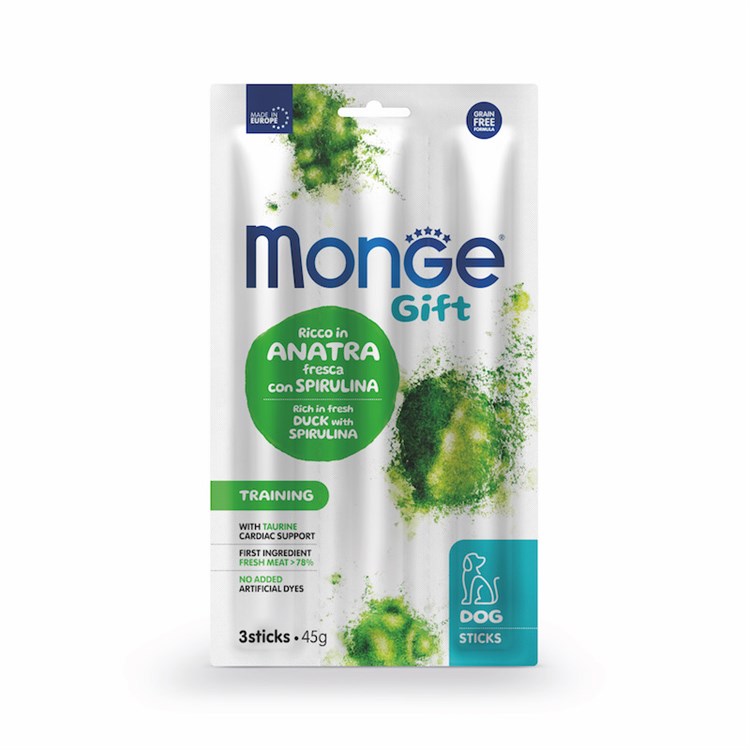 Monge Gift 3 Stick Training Anatra Spirulina 45 gr Snack Per Cani