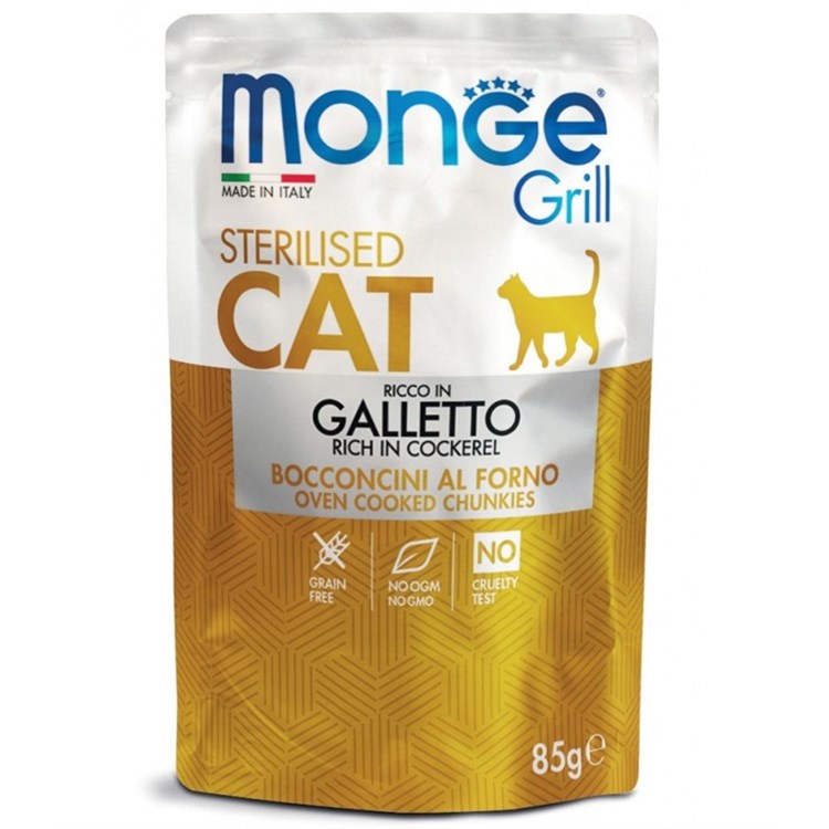 Monge Grill Sterilised Bocconcini Galletto 85 gr Bustina Per Gatti