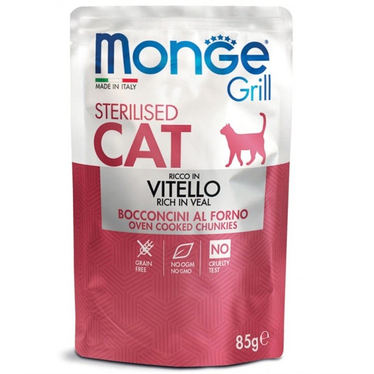 Monge Grill Sterilised Bocconcini Vitello 85 gr Bustina Per Gatti