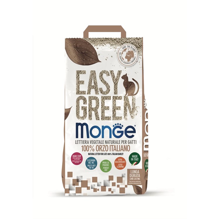 Monge Lettiera Agglomerante Vegetale Easy Green Orzo 10 lt 3,8 kg