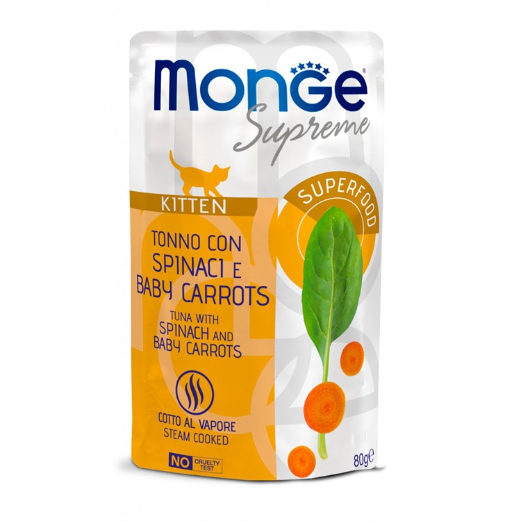 Monge Supreme Kitten Tonno Spinaci Baby Carrots 80 gr Bustina Gattini