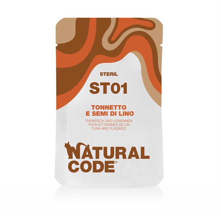 Natural Code ST01 Sterilised Tonnetto e Semi di Lino 70 Gr Bustina Per Gatti