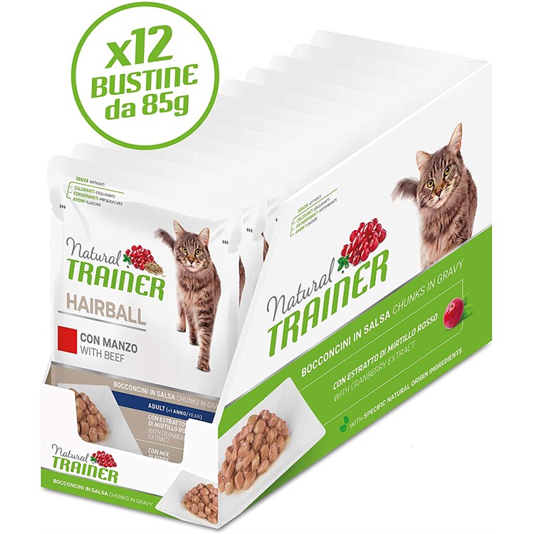 Natural Trainer Hairball Cat Manzo Bocconcini 85 gr Bustina