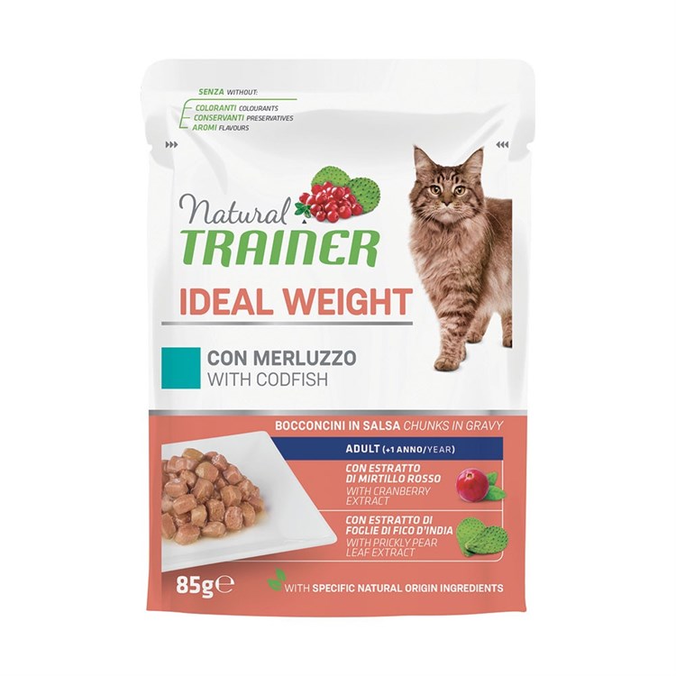 Natural Trainer Ideal Weight Merluzzo 85 gr Cibo Umido Per Gatti Bustina