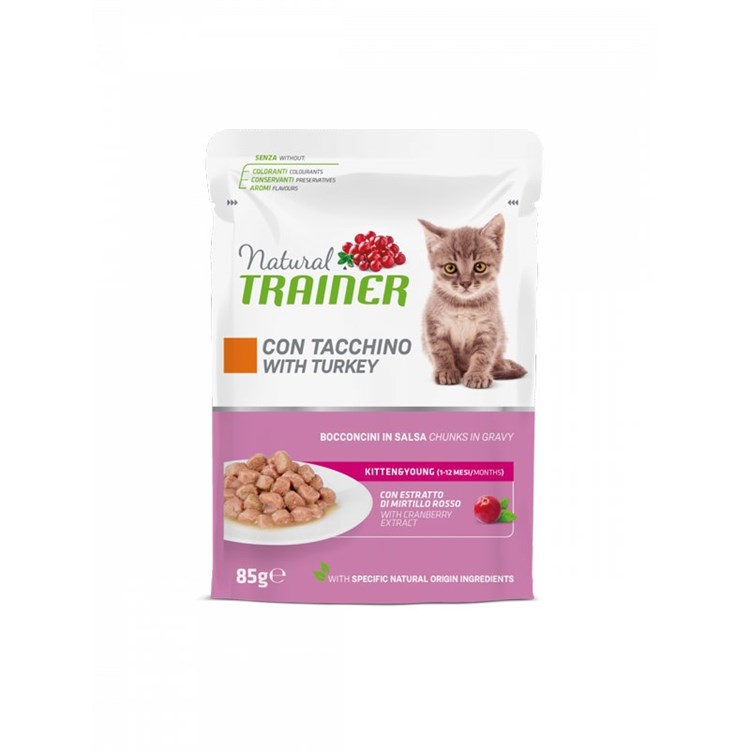 Natural Trainer Kitten Young Cat Tacchino Bocconcini 85 gr Busta