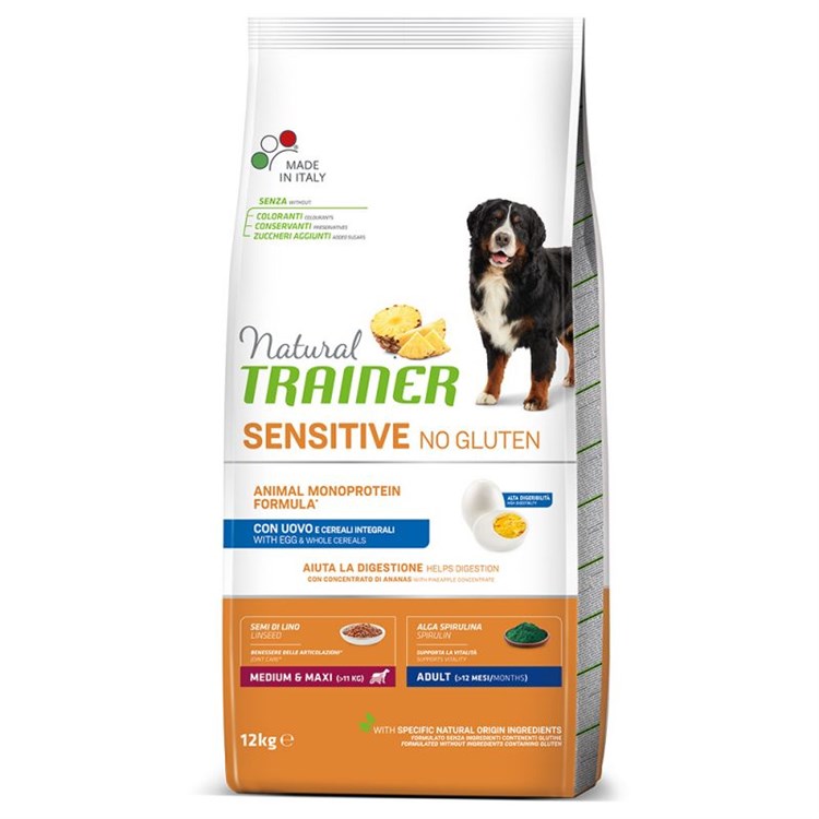 Natural Trainer Sensitive No Gluten Adult Medium Maxi Uovo 3 kg Crocchette Cane