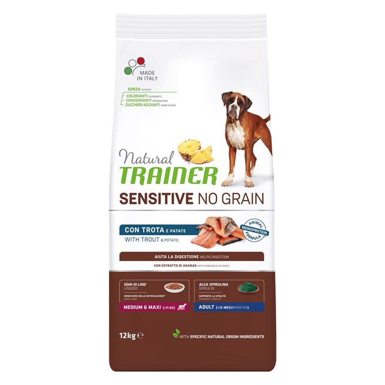 Natural Trainer Sensitive No Grain Adult Medium Maxi Trota 12 Kg Cane