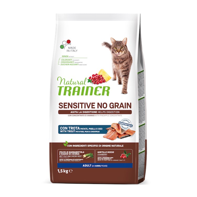 Natural Trainer Sensitive No Grain Trota 1,5 kg Crocchette Per Gatti