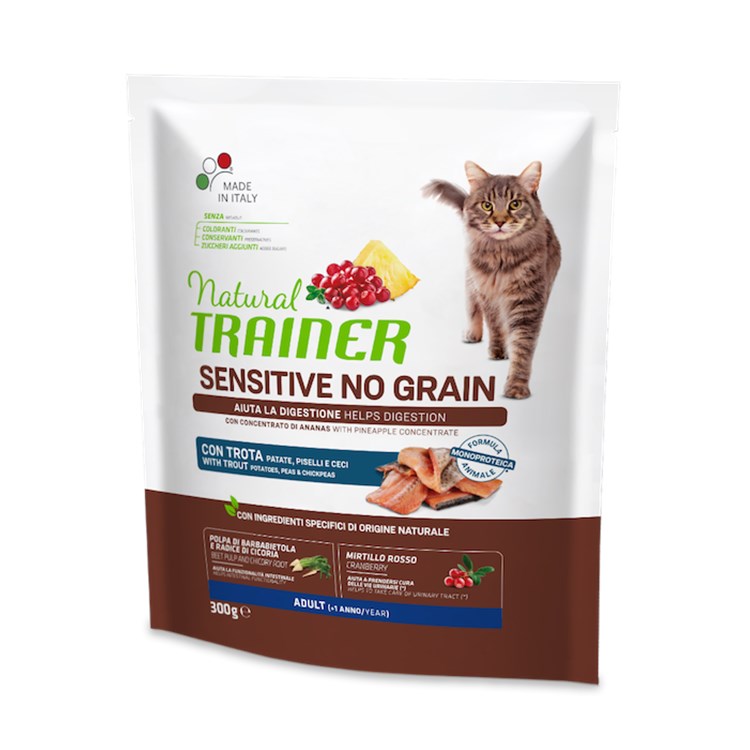 Natural Trainer Sensitive No Grain Trota 300 gr Crocchette Per Gatti