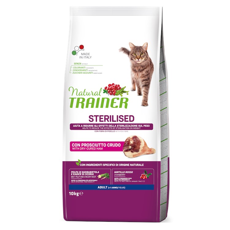 Natural Trainer Sterilised Prosciutto Crudo 10 kg Gatto DANNEGGIATO