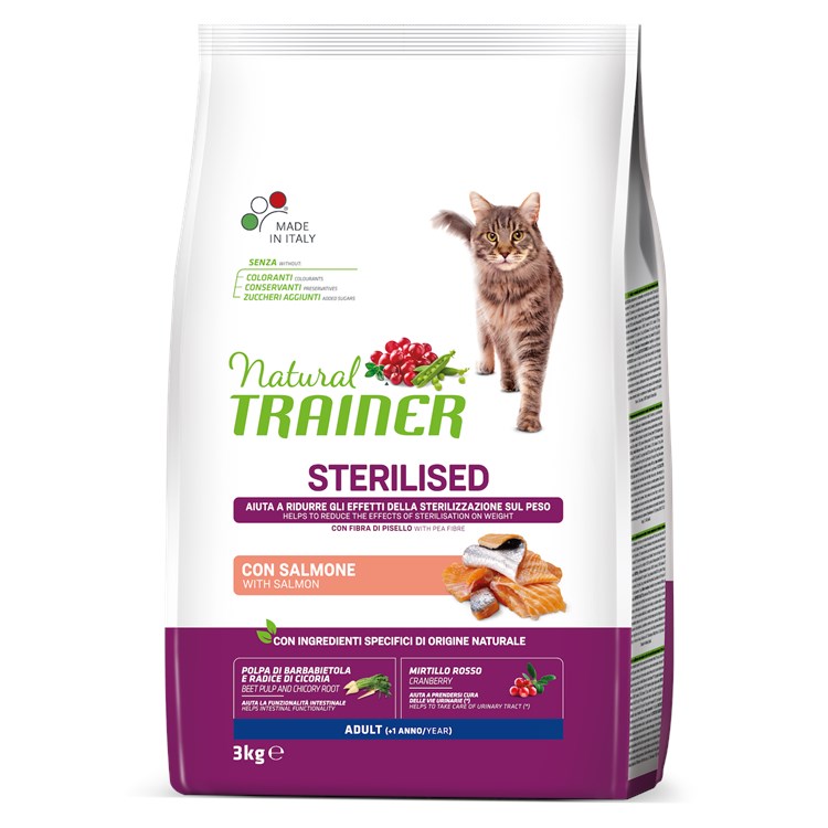 Natural Trainer Sterilised Salmone 3 kg Gatto