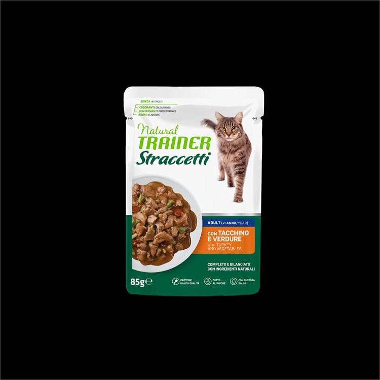 Natural Trainer Straccetti Adult Tacchino Con Verdure 85 gr Bustina Umido Per Gatti