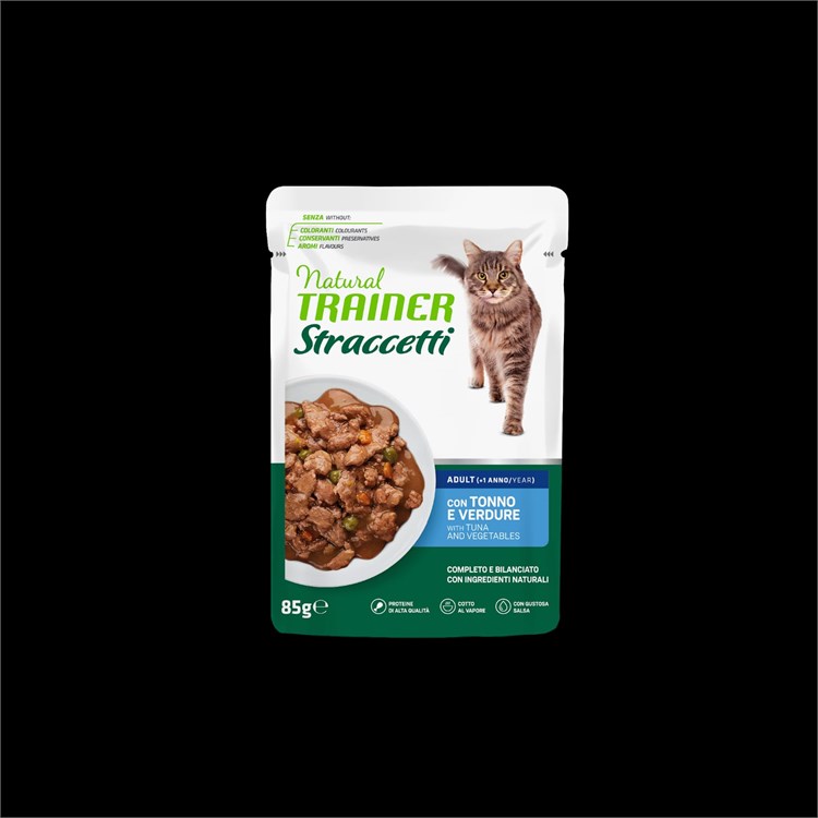 Natural Trainer Straccetti Adult Tonno Con Verdure 85 gr Bustina Umido Per Gatti