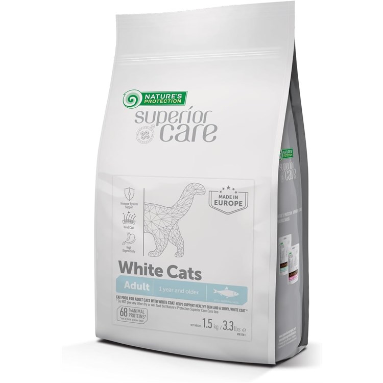 Nature's Protection White Cats Adult Aringa 1,5 kg Crocchette Grain Free Per Gatti