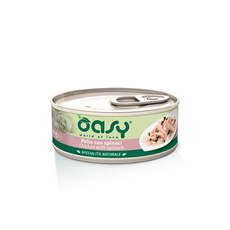 Oasy Cat Pollo Con Spinaci Lattina 150 gr Umido Per Gatti