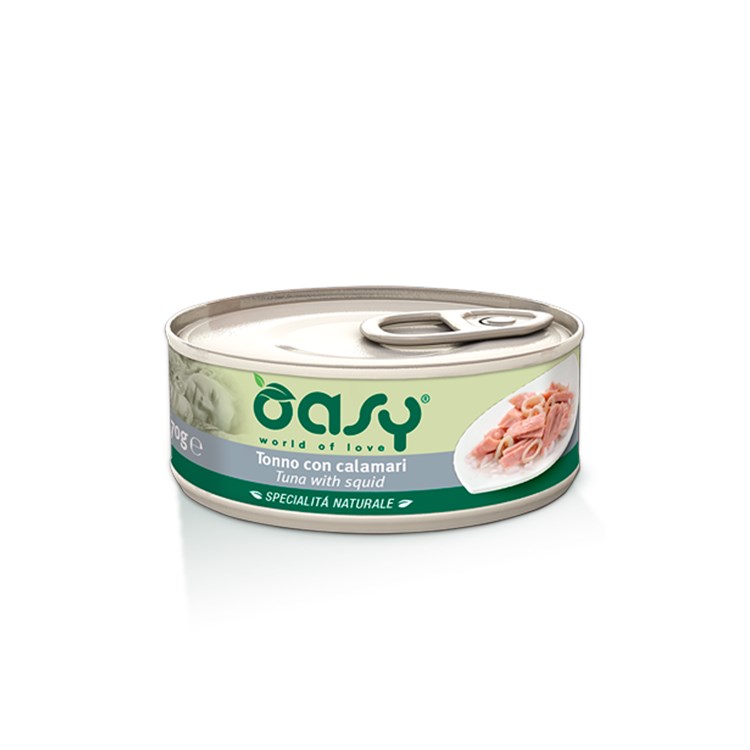 Oasy Cat Tonno Con Calamari Lattina 70 gr Umido Per Gatti