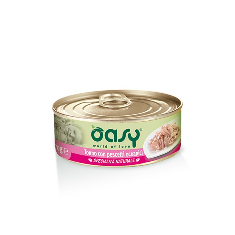 Oasy Cat Tonno Con Pescetti Oceanici Lattina 70 gr Umido Per Gatti