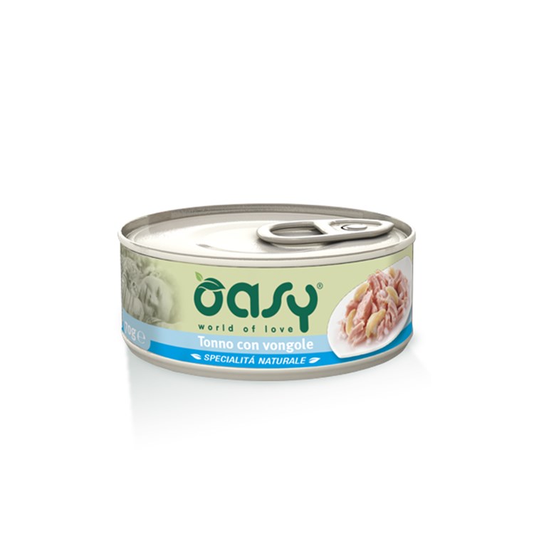 Oasy Cat Tonno Con Vongole Lattina 70 gr Umido Per Gatti