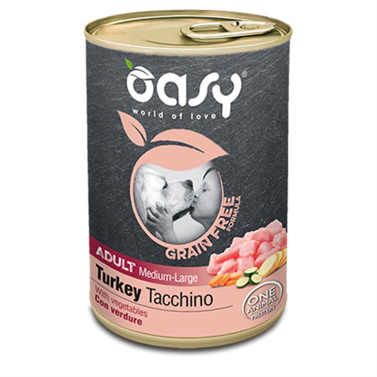 Oasy Dog Grain Free Adult Medium Large Tacchino 400 Gr Barattolo Umido Cane