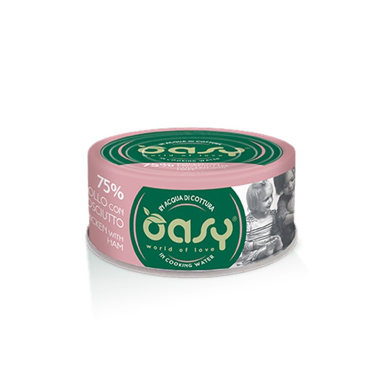 Oasy More Love Pollo Con Prosciutto Lattina 70 gr Per Gatti