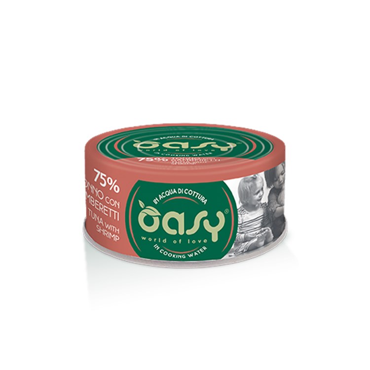 Oasy More Love Tonno Con Gamberetti Lattina 70 gr Per Gatti